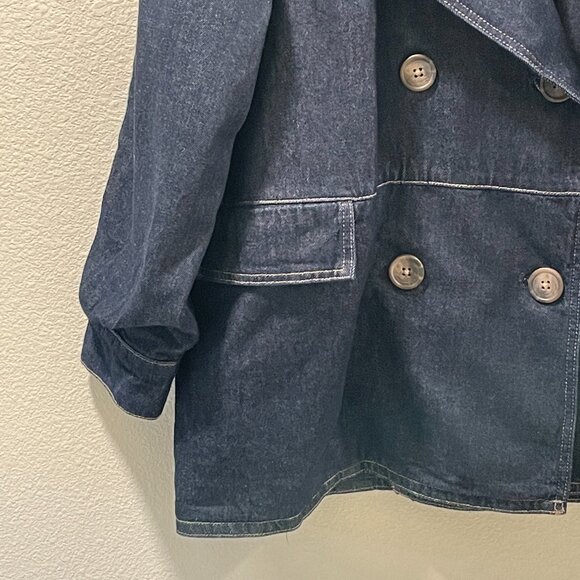 (NEW) FREE PEOPLE Double Breast Car Coat Long Sleeve Denim, Wash Indigo - L - Picture 5 of 13